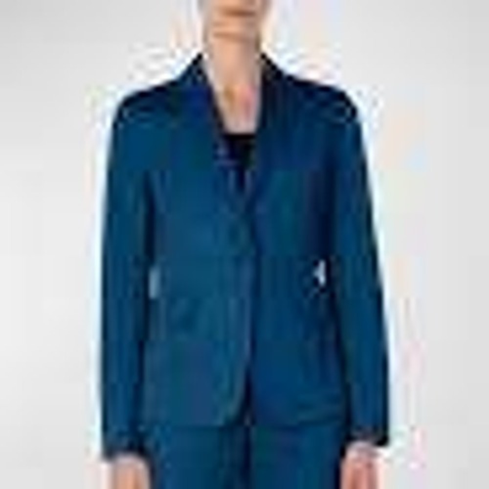 NWT $1290 Akris Punto Cotton Stretch Satin Navy Single Button Blazer‎ Women Sz 4